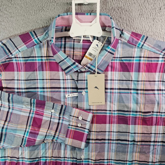 $158 NEW Tommy Bahama Shirt Men 4XLT Tall Lazio Cheers Check Festival Button Up - Picture 1 of 10